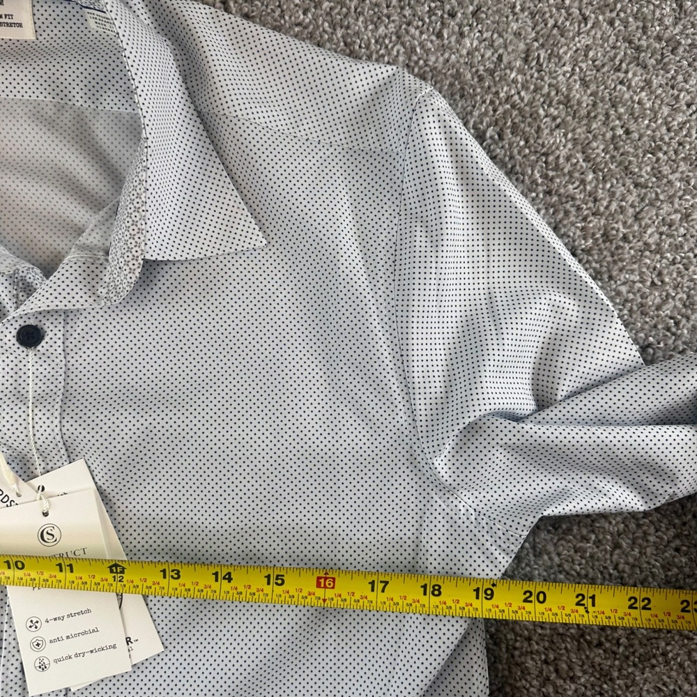 Con.struct Dress Shirt Mens Medium Polka Dot Slim Fit Performance Stretch NEW - Picture 5 of 6